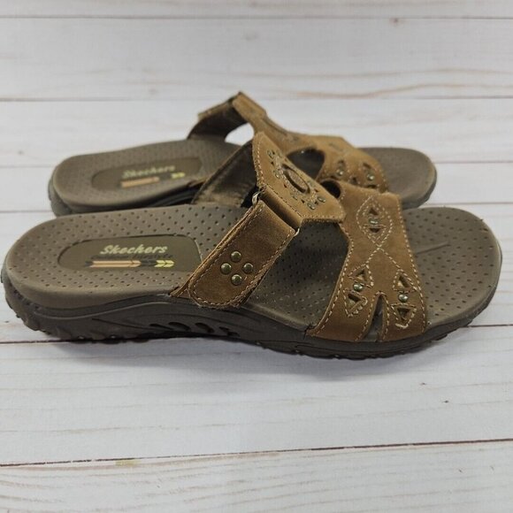 Skechers Reggae Trench Town Womens 6 Brown Leather Slide Sandals Slip On‎ 40871 - Picture 5 of 10